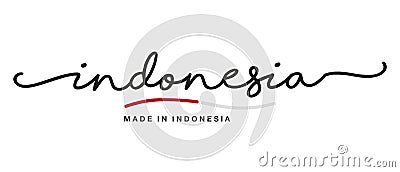 Made in Indonesia handwritten calligraphic lettering logo sticker flag ribbon banner Stock Photo