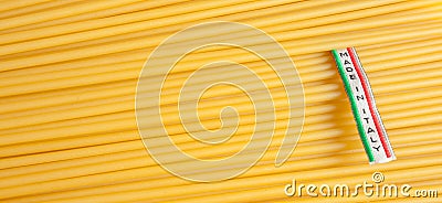 Made in Italy label over uncooked Italian spaghetti Stock Photo