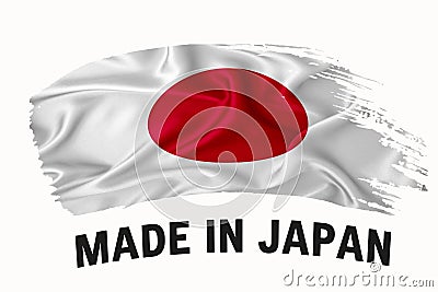 Made in Japan handwritten vintage ribbon flag, brush stroke, typography lettering logo label banner on white background Stock Photo