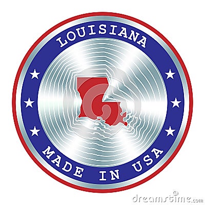 Made in Louisiana local production sign, sticker, seal, stamp. Round hologram sign for label design and national USA Vector Illustration