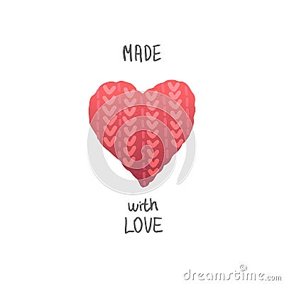 Made with love. Knitted heart. Vector illustration Vector Illustration