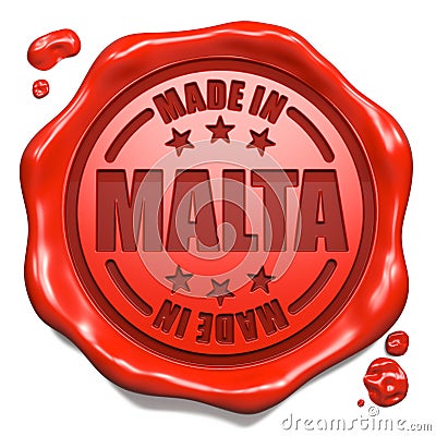 Made in Malta - Stamp on Red Wax Seal. Stock Photo