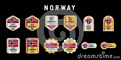 Made in Norway Label, Stamp, Badge, or Logo. With The National Flag of Norway. On platinum, gold, and silver colors Stock Photo