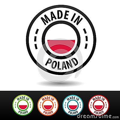 Made in Poland badges with flag. Flat Eps10 Vector. Vector Illustration