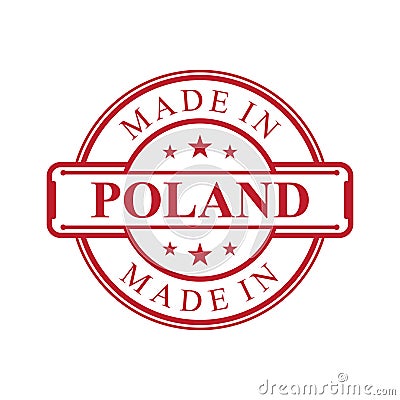 Made in Poland label icon with red color emblem on the white background Vector Illustration