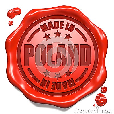 Made in Poland - Stamp on Red Wax Seal. Stock Photo