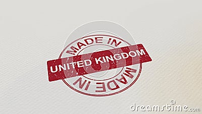 MADE IN UNITED KINGDOM stamp red print on the paper. 3D rendering Stock Photo