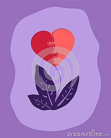 Made up of pieces of a heart symbol growing on a stem, illustration love Vector Illustration