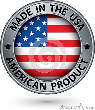 Made in the USA american product silver label with flag, vector Vector Illustration