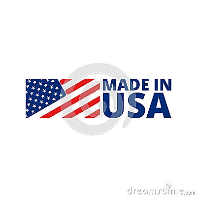 Made in USA badge with american flag. Made in USA banner isolated on white background Vector Illustration