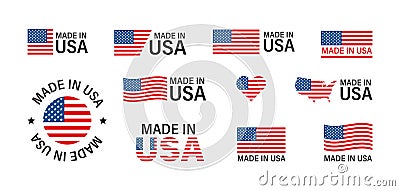 Made in the USA. Flag America set isolated icon in flat style. American production vector Vector Illustration