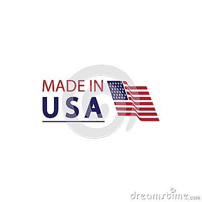 Made in usa logo design. Flag made america american states flags product badge quality patriotic labels emblem star ribbon sticker Vector Illustration