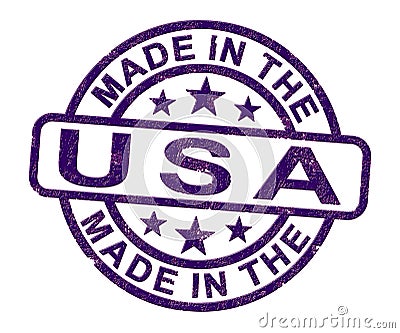 Made in the USA stamp shows American products produced or fabricated in America - 3d illustration Cartoon Illustration