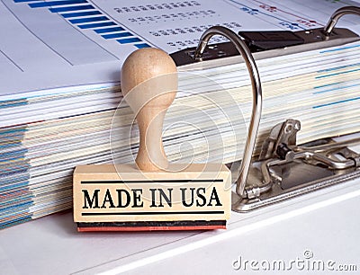 Made in USA - wooden stamp with binder Stock Photo