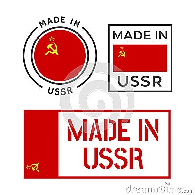 made in USSR icon set, Soviet Union product labels Vector Illustration
