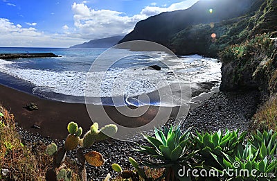 Madeira island, Seixal beach with black sand. Portugal Stock Photo