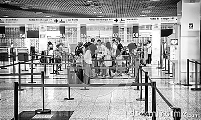Madeira, Portugal - September 8, 2022: Passengers at airport checkin Editorial Stock Photo