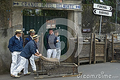 Madeiran Toboggan drivers waiting for customers Editorial Stock Photo