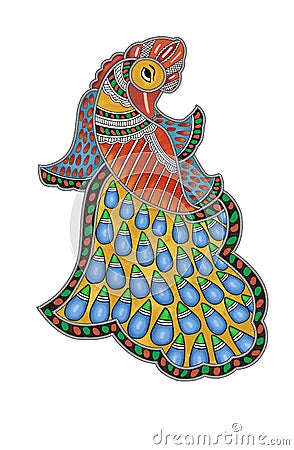 Madhubani art Style Painting of Peacock Stock Photo