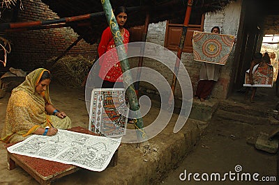 Madhubani painting in Bihar-India Editorial Stock Photo