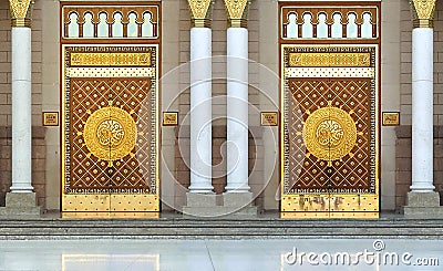 View of entrance door Al- Saud Gate to the Prophet Muhammad Mosque or An- Nabawi Editorial Stock Photo