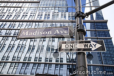 Madison avenue street sign, NYC, USA Editorial Stock Photo