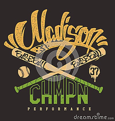 Madison baseball club, print for sportswear Vector Illustration