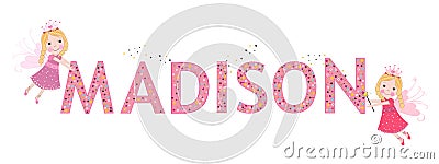 Madison female name with cute fairy Vector Illustration