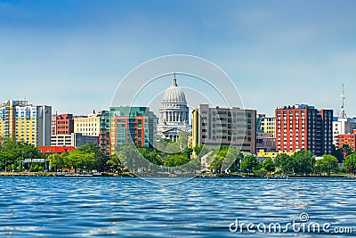 Madison, Wisconsin, USA downtown skyline on Lake Monona Stock Photo