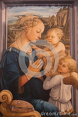 Madonna and Child with Two Angels by Filippo Lippi Editorial Stock Photo