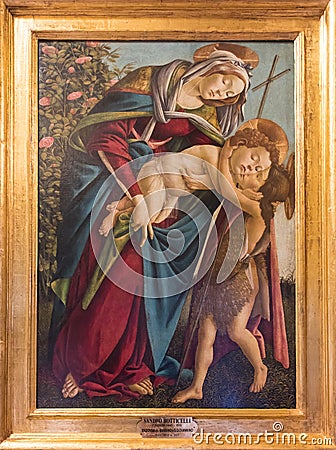 Madonna and child with young Saint John, by Sandro Botticelli Editorial Stock Photo