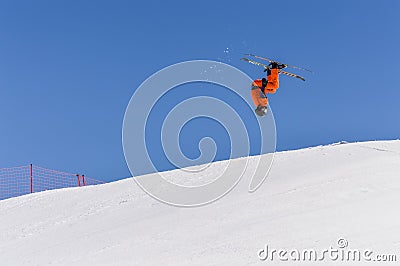 MADONNA DI CAMPIGLIO TN, ITALY, APRIL 9, 2017. Snowboarder enjoying jumps and runs Editorial Stock Photo