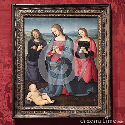 Madonna and Saints Adoring the Christ Child by Pietro Vannucci in the JPMorgan Library and Museum. Editorial Stock Photo