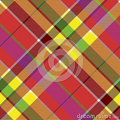 Madras colored plaid diagonal fabric texture seamless pattern Vector Illustration
