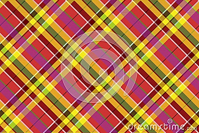 Madras colored plaid diagonal fabric texture seamless pattern Vector Illustration