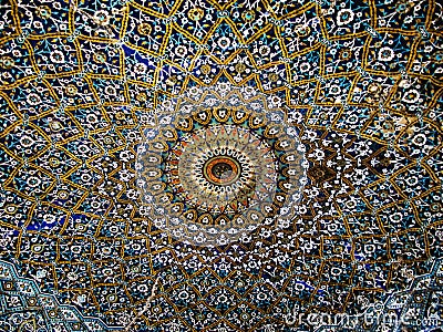 Madrasa-e-Khan mosaic ceiling, Shiraz Stock Photo