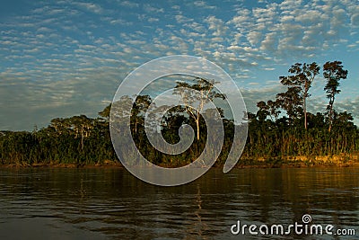 Madre de Dios river in Manu National park with scenery of tropical rain forest in the Peruvian amazonia, wallpaper Stock Photo
