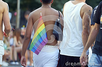 MADRID - JULY 07: Gay and lesbians walk in the Gay Pride Parade on July 07, 2018 in Madrid, Spain Editorial Stock Photo