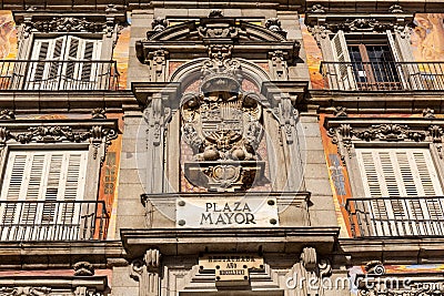 Madrid Plaza Mayor facade details Casa Panaderia Editorial Stock Photo