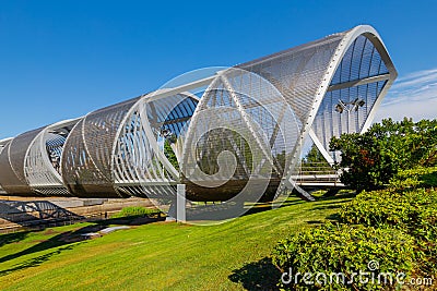 Arganzuela Footbridge over the Madrid Rio, one of the many crossings along the long pedestrian and cycling path over the river Man Editorial Stock Photo