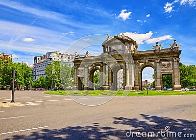 Madrid, Spain. Puerta-de-Alcala gate at Independance Square Stock Photo