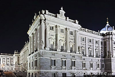 Night Photo of the facade of the Royal Palace of Madrid Editorial Stock Photo