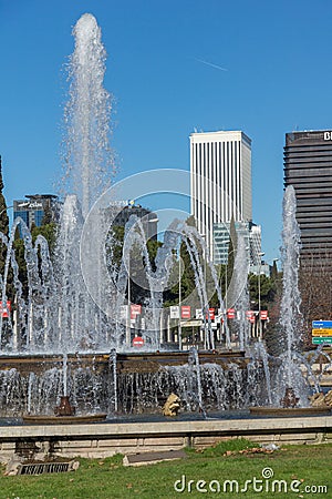 Plaza San Juan de la cruz at Paseo de la Castellana street in City of Madrid, Spain Editorial Stock Photo