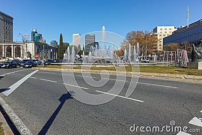 Plaza San Juan de la cruz at Paseo de la Castellana street in City of Madrid Editorial Stock Photo