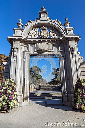 Puerta Felipe IV and Plaza Parterre in The Retiro Park in City of Madrid, Spain Editorial Stock Photo