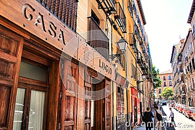 Typical spanish restaurant called Casa Lucio in Madrid Editorial Stock Photo