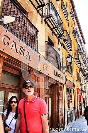 Typical spanish restaurant called Casa Lucio in Madrid Editorial Stock Photo
