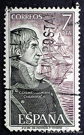 Cosme Damian de Churruca y Elorza 1761 - 1805, an Admiral of the Royal Spanish Armada who died at the Battle of Trafalgar Editorial Stock Photo
