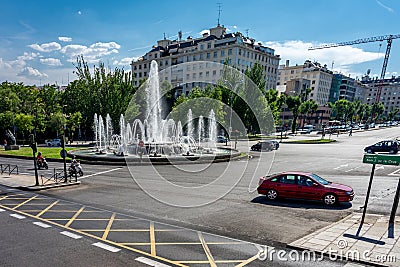 Madrid, Spain - June 17 : water fountain square on the streets o Editorial Stock Photo