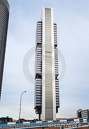 Cuatro Torres Business Area (CTBA) building skyscraper, in Madrid, Spain Editorial Stock Photo